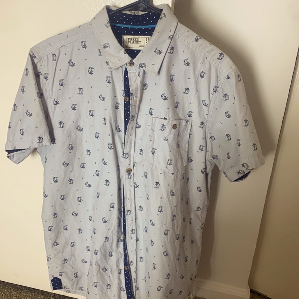 Gray with a navy blue backing . Large In size.